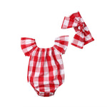 Baby Girl Red and White Gingham Romper with Ruffle Flutter Sleeves
