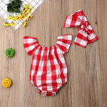 Baby Girl Red and White Gingham Romper with Ruffle Flutter Sleeves