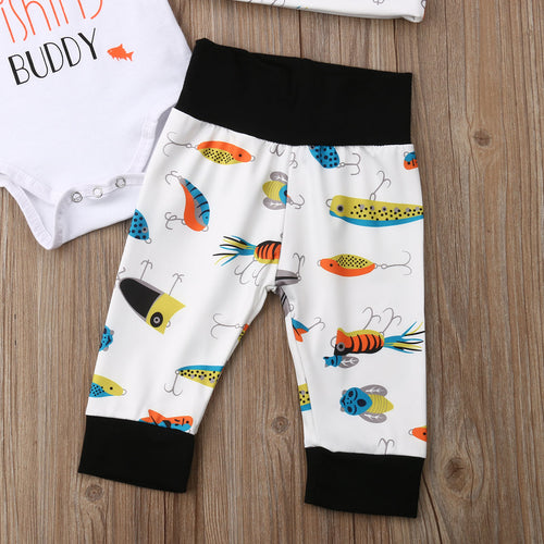 Baby Boy Outfit Daddy's Fishing Buddy Onesie with Pants and Hat Baby Shower Gift Fish