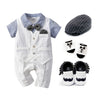Little Gentleman Style Baby Boys Clothing Sets white Children Clothing with tie bow vest shoes and hat Gift Set for Baby Shower
