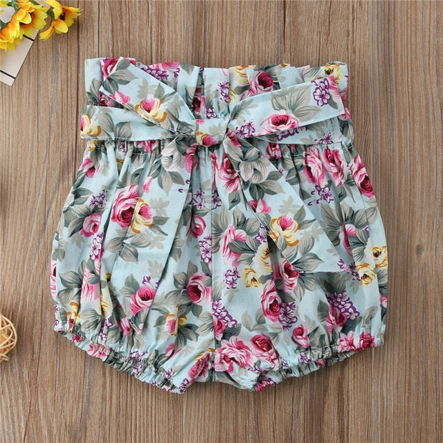 Cute Toddler Baby Girls Clothes Cotton Shorts with Bow  Bloomers Lace-up Bow Floral Plaid Mustard Pink Burgundy Newborn-5T