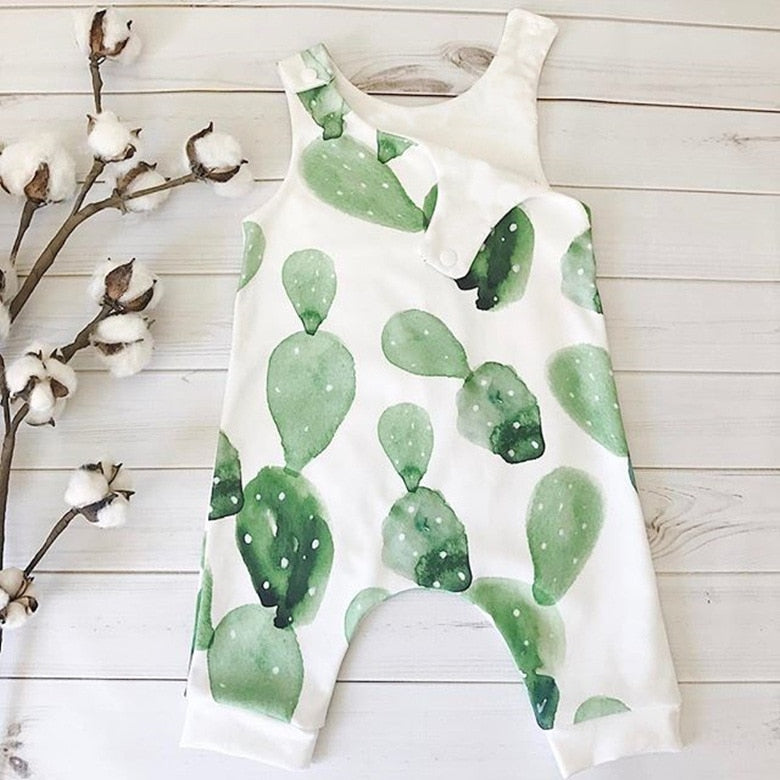 Cactus Baby Jumpsuit Unisex Baby Romper with watercolor print cactus sleeveless