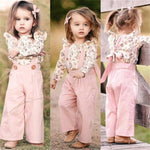 Girls Fall Jumpsuit with Floral Ruffle Top Overalls Pink