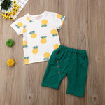 Boys Pineapple Graphic Shirt with Yellow or Green Shorts Set Toddler Boy Outfits