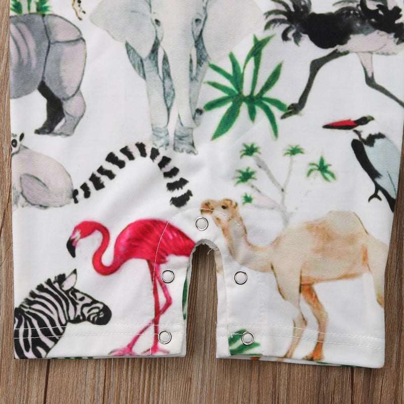 Newborn Infant Baby Girl BoyZoo Animal Print Romper Jumpsuit Sunsuit Clothes Unisex Hippos Flamingos Lemur Elephant