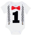 Race Car Birthday Shirt - Racecar First Birthay Bow Tie and Suspender Outfit - Racecar Checker Suspenders - Racecar Theme Birthday Party