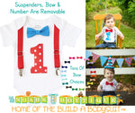 First Birthday Blue and Red Outfit Boy - Baby Boy - Polka Dots - Suspenders Bow - Number One - Birthday Theme - Outfit Ideas - 1st Birthday