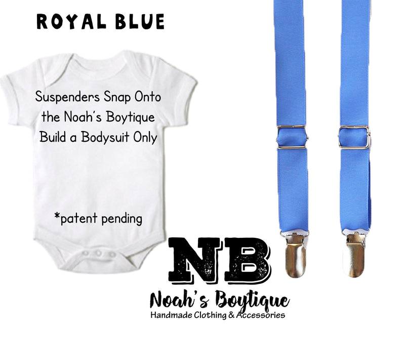 Royal Blue Noah's Boytique Bodysuit Suspenders for Baby Boys