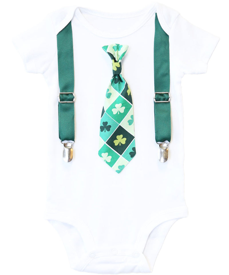 St. Patrick's Day Baby Shirt Boy - First St Patrick's Day - Clover - Shamrock - Tie - Parade - Newborn - Toddler - Boys St. Patricks Day - St Patricks Day Onesie - Noah's Boytique