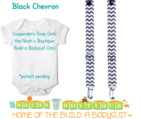Black Chevron Noah's Boytique Bodysuit Suspenders - Snap on Suspenders - Suspender Outfit - Baby Suspenders - Newborn Suspender