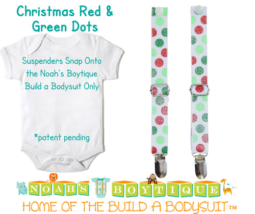 Christmas Red and Green Dot Noah's Boytique Bodysuit Suspenders - Interchangeable Suspenders - Baby Suspenders - Newborn Suspender