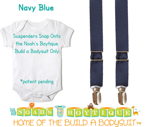 Navy Blue Noah's Boytique Bodysuit Suspenders - Snap On - Suspender Outfit - Baby Suspenders - Newborn Suspenders - Interchangeable