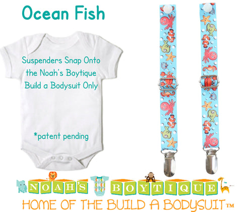 Fish Fishing First Birthday Outfit - Sharks Whales Ocean - 1st Birthday Clothes - First Birthday Shirt -1st Birthday - Under the Sea - Baby Suspenders