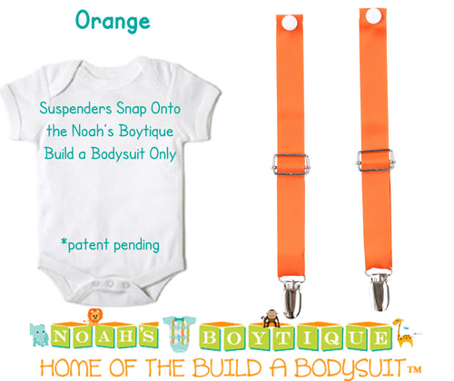 Orange Noah's Boytique Bodysuit Suspenders - Snap On - Suspender Outfit - Baby Suspenders - Newborn - Interchangeable