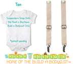 Tan Noah's Boytique Bodysuit Suspenders - Snap On - Suspender Outfit - Baby Suspenders - Newborn Suspenders - Interchangeable