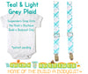 Teal and Light Grey Plaid Noah's Boytique Bodysuit Suspenders - Snap on Suspenders - Suspender Outfit - Baby Suspenders - Noah's Boytique Suspenders - Baby Boy First Birthday Outfit