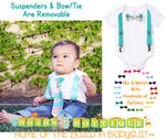 Baby Boy Clothes With Tie and Suspenders - Toddler Boy - Hipster Shirt - Teal Plaid Tie - Spring Outfit - Newborn - Infant - Wedding Outfit - Noah's Boytique - Noahs Boytique - Noah's Boytique Bodysuit - Baby Boy First Birthday Outfit
