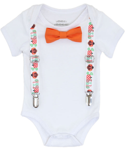 Thanksgiving Outfit for Baby Boy Gobble Suspenders with Bow Tie