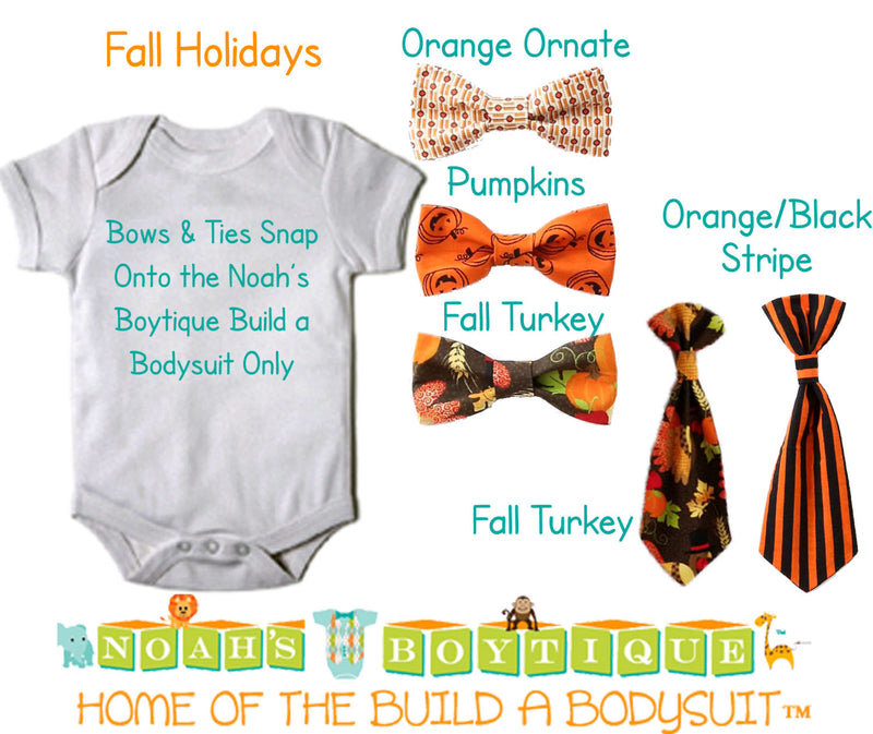 Baby Bow Ties for Noah's Boytique Build a Bodysuit - Snap On Bow Ties - Bow Ties for Babies - Bow Tie Outfit - Bowtie - Thanksgiving - Fall