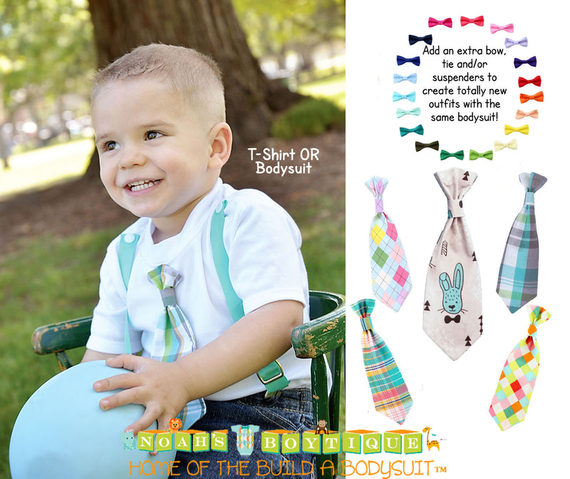 Toddler Boy Easter Outfit with Teal Plaid Tie and Teal Suspenders – Test