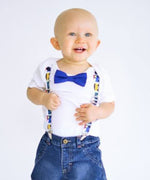Train Noah's Boytique Bodysuit Suspenders - Snap on Suspenders - Suspender Outfit - Baby Suspenders - Newborn Suspenders - Primary Colors