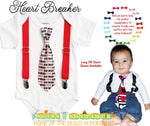 Valentines Outfit Baby Boy - Valentine's Day Newborn - Heart Breaker - Heart Tie - Toddler Boy - Kissing Booth Outfit - Suspenders - Infant