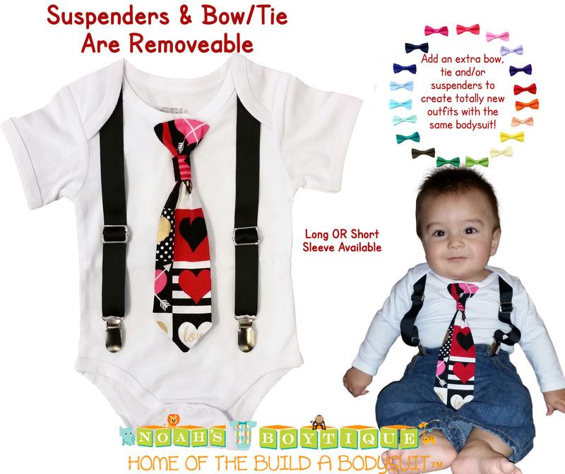 Baby Boy Valentine's Day Outfit - Valentines Day - Toddler Tie - Heart - Stripes - Valentines Shirt - Newborn - First Valentines Day