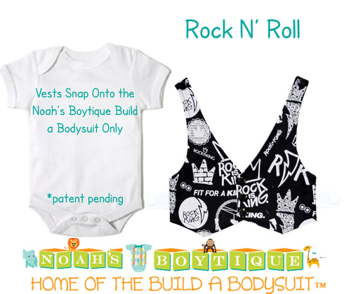 Rock n Roll Baby Vest - Baby Tuxedo Vest - Baby Boy Birthday Vest - Baby Vest Bodysuit - Vest Bow Tie - Guitar Birthday - Rock - Music - Noah's Boytique  - Baby Boy First Birthday Outfit