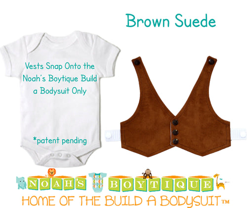 Brown Suede Baby Vest - Baby Cowboy Vest - Baby Boy Cowboy Theme - Baby Boy Birthday Vest - Baby Vest Bodysuit - Noah's Boytique  - Baby Boy First Birthday Outfit