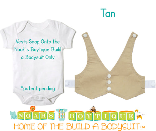 Tan Baby Vest - Baby Tuxedo Vest - Baby Boy Wedding Vest - Baby Boy Birthday Vest - Baby Vest Bodysuit