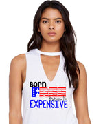 womens fourth of july tank cut out v neck 4th born free but now i'm expensive cute patriotic country 